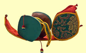 Chö-/Damaru-Trommel, grün mit grünem Etui