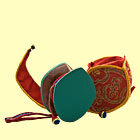 Chö-/Damaru-Trommel, grün mit rotem Etui